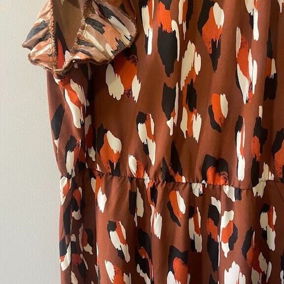 Bloom Chic Plus Size 26 Dress Brown Animal Print High Neck Ruffles - Picture 4 of 7